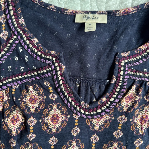 VGUC!💕Boho Navy Printed Long-Sleeve Women's Top - Picture 5 of 9